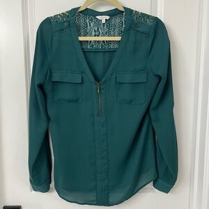 Candie's Deep Green Blouse with Lace Accents